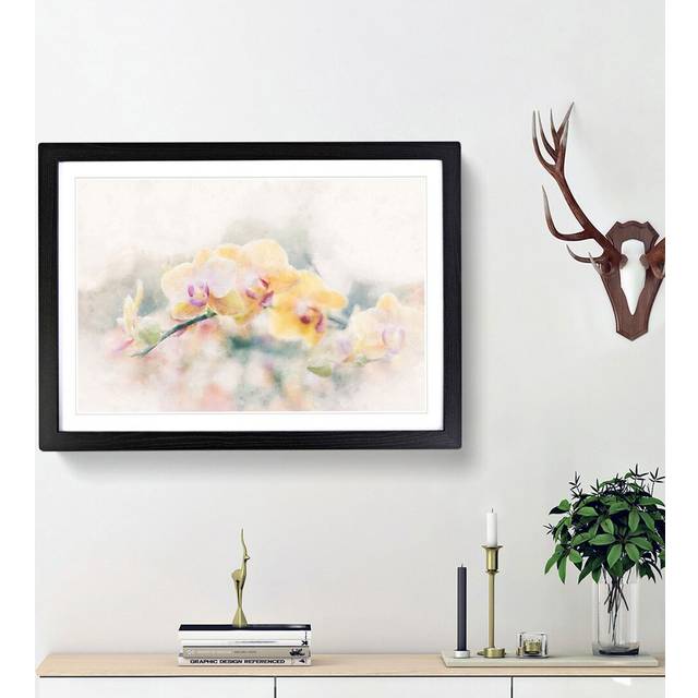 Yellow Orchids - Picture Frame Painting Print - Black Framed (45cm H x 63cm W x 2cm D)