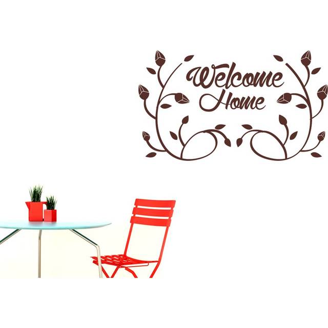 Welcome Home Flower And Vines Wall Sticker - Brown (Medium)