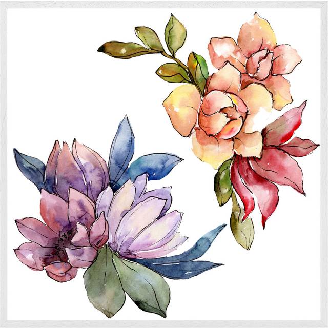 Zaha Rainbow Flowers - Print - Black Framed (76cm H x 76cm W x 4cm D)