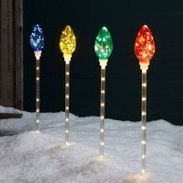 4 Multi Coloured C9 Bulb Christmas Path Lights - Warm White