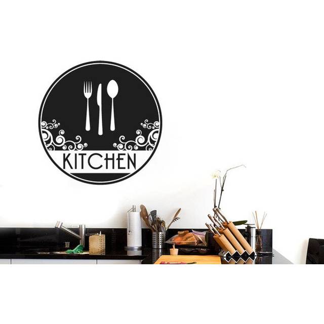 Kitchen Cutlery Circle Wall Sticker - Orange (57cm H X 57cm W)
