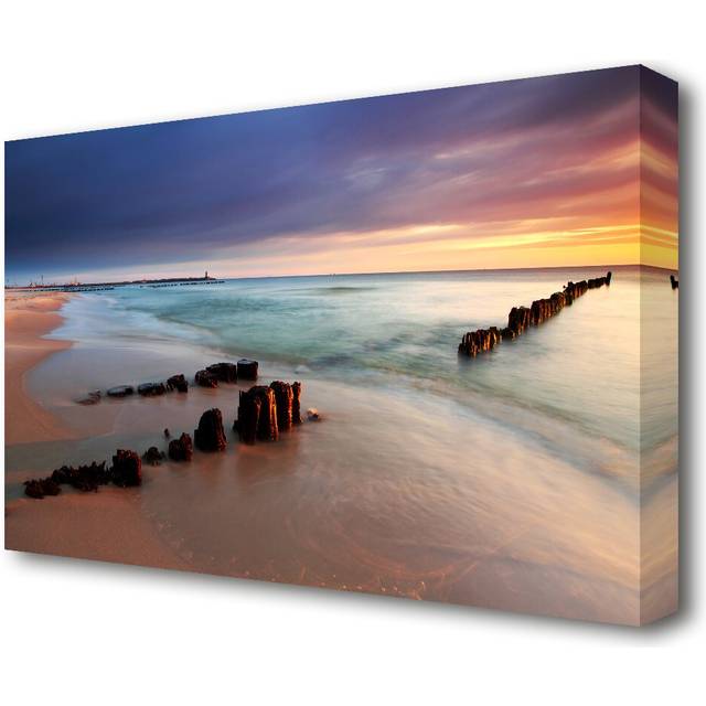 Distant Pier Ocean Beach - Wrapped Canvas Photograph Print (101.6 cm H x 142.2 cm W)