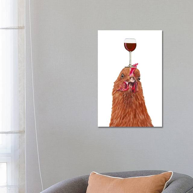 Hen with Wineglass by Coco de Paris - Wrapped Canvas Graphic Art (66.04cm H x 45.72cm W x 1.91cm D)