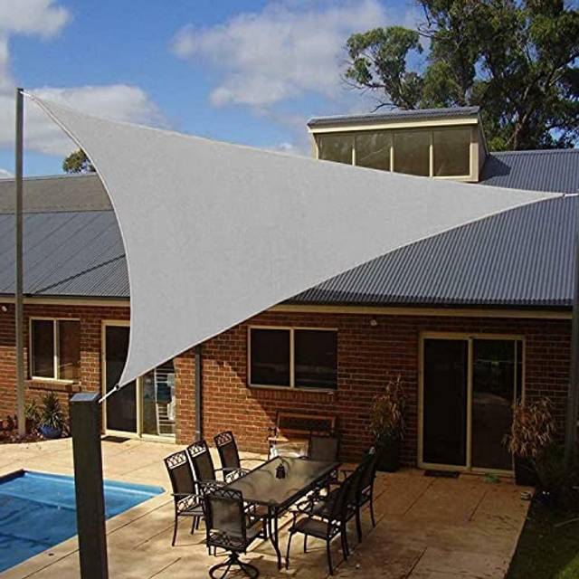 Artpuch 10X10X14 Sun Shade Sail Curved Commercial Outdoor Shade Cover Sliver Grey Triangle Heavy Duty Permeable 185GSM Backya