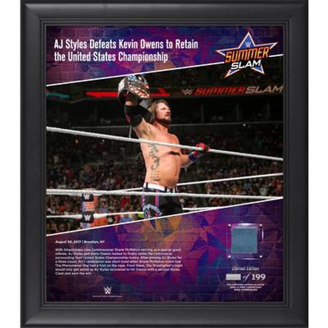 AJ Styles Framed 15" x 17" 2017 SummerSlam Collage with a Piece of Match-Used Canvas - Limited Edition of 199