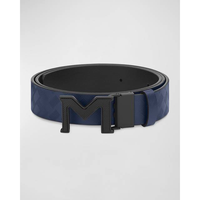 Montblanc - M Buckle Extreme 3.0 Blue/plain Black 35 Mm Reversible Leather Belt - Belts - Blue (OneSize)