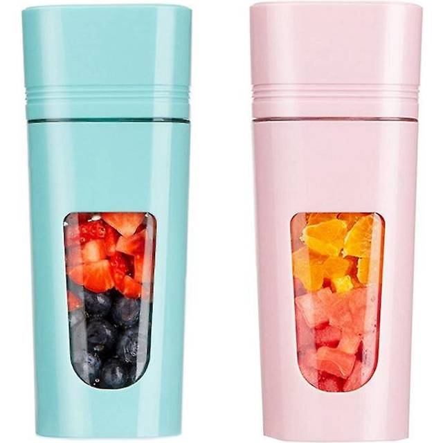 2 Pcs portable blender for handmade fruit or vegetable smoothie mini juicer with usb rechargeable blue & pink