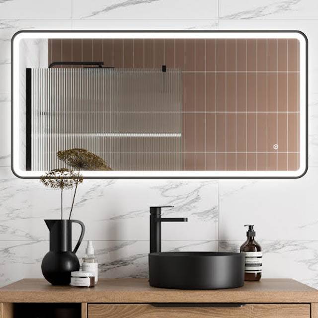 Rectangular led mirror with demister - 600 x 1200mm matt black bathroom