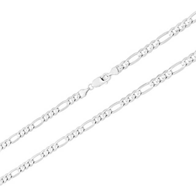 10k Solid White Gold 5.5mm Mens Figaro Italian Link Chain Necklace 18- 30