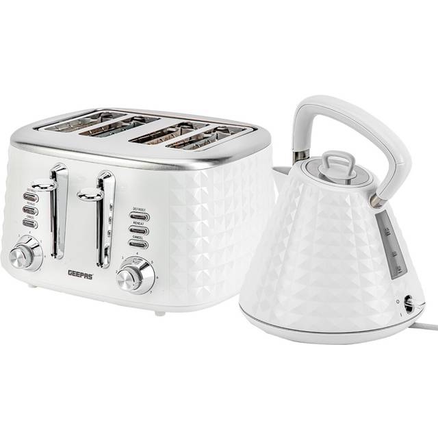 White Short Diamond Four-Slice Toaster and Kettle Set