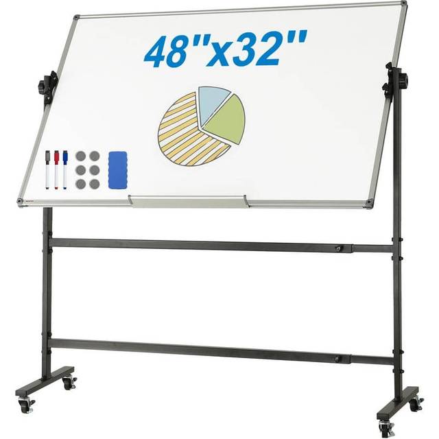 Vevor BB4832YCDLYDVRU6FV0 48 x 32 in. Double-Sided Magnetic Mobile Rolling Whiteboard for 360 Deg Reversible Adjustable Height Dry Erase Board