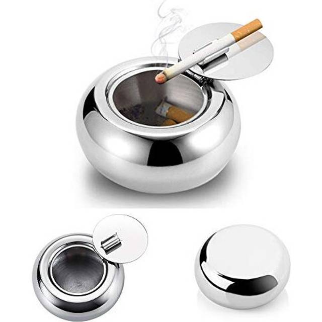 Ashtray with Lid, Stainless Steel Cigarette Cigar Ashtray Bin for Indoor or Outdoor