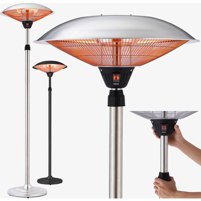 Radiant heater 2 power levels & 2 heating tubes incl. height-adjustable telescopic rod tilt switch 360° heat radiation heat lamp patio heater - Arebos