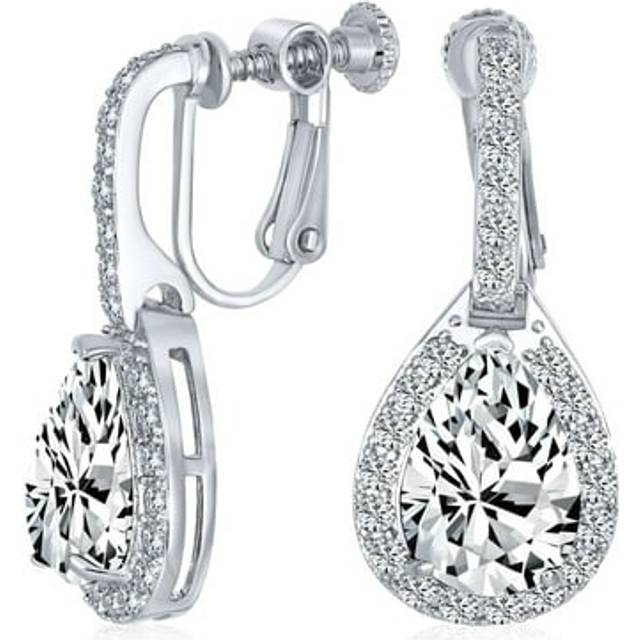 7CT Vintage Style Halo Cubic Zirconia AAA CZ Fashion Dangle Drop Teardrop Screw back Clip On Earrings For Women Prom Pageant Bridesmaid Wedding