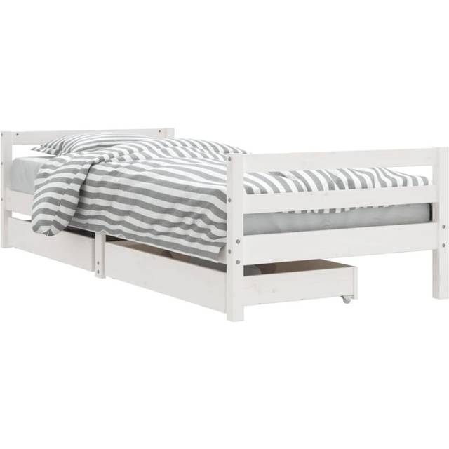 vidaXL Kids Bed Frame with Drawers White 90x190 cm Solid Wood Pine