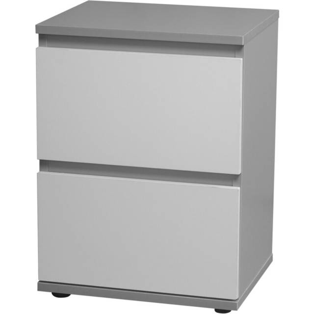 (Grey Carcass and White Drawers) 2 Drawer Wooden Bedside Cabinet Side Table