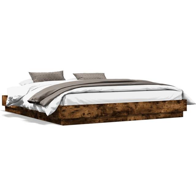 vidaXL Bed Frame with LED without Mattress Smoked Oak 180x200 cm Super King - Brown