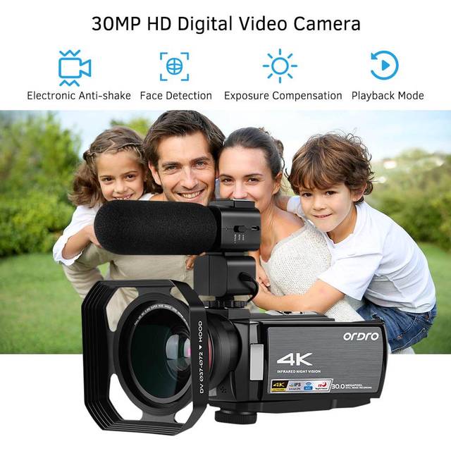 ORDRO HDV-AE8 4K WiFi Digital Video Camera Camcorder DV Recorder 30MP 16X Digital Zoom IR Night black