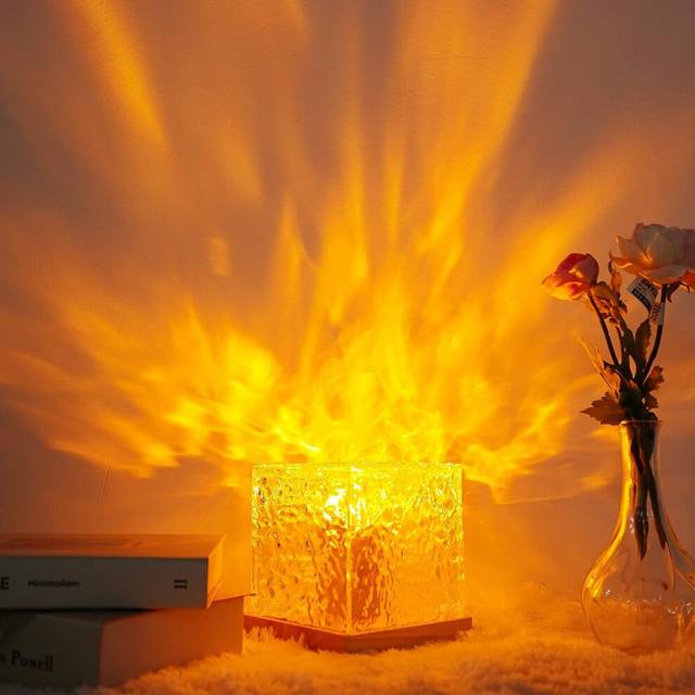 Dynamic Rotating Water Ripple Night Light Remote Control RGB Changing Crystal Table Lamp for Bedroom Living Room Games Room Ceiling Coffee Store Home Holiday Decor Projection Light