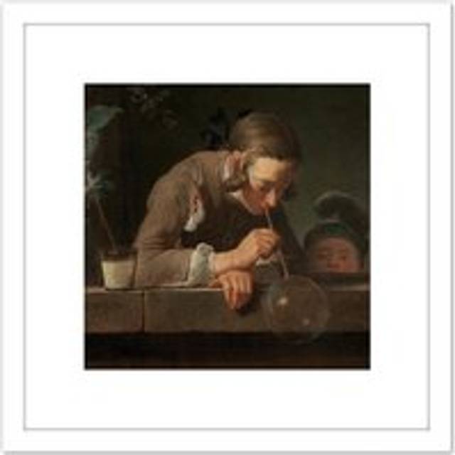 Chardin Soap Bubbles Painting 8X8 Inch Square Wooden Framed Wall Art Print Picture with Mount - White - One Size