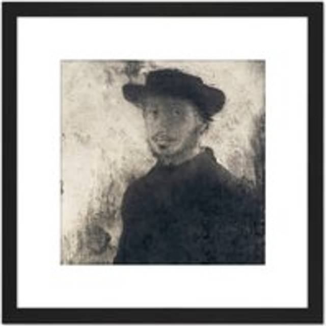 Hilaire Germain Edgar Degas Self Portrait 8X8 Inch Square Wooden Framed Wall Art Print Picture with Mount - Black - One Size
