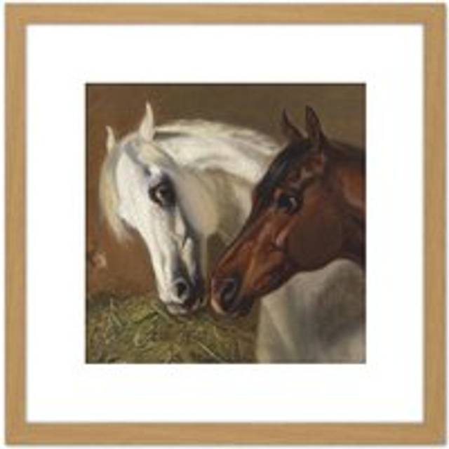 Volkers Two Horse Heads Painting 8X8 Inch Square Wooden Framed Wall Art Print Picture with Mount - Tan - One Size