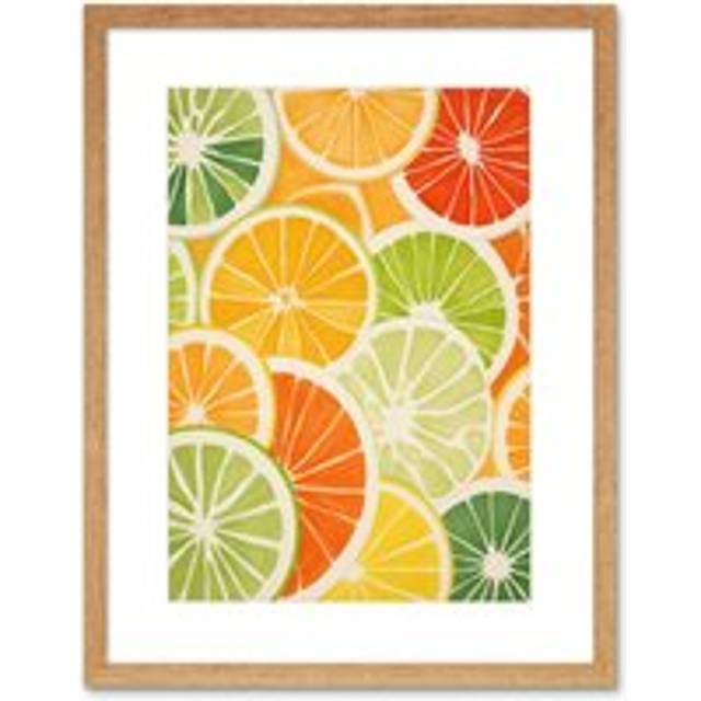 Wall Art Print Slices of Limes Oranges and Grapefruit Bright Watercolour Painting Kitchen Artwork Framed 9X7 Inch - Beige - W7 inch x H9 inch