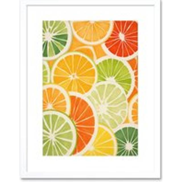 Wall Art Print Slices of Limes Oranges and Grapefruit Bright Watercolour Painting Kitchen Artwork Framed 9X7 Inch - White - W7 inch x H9 inch