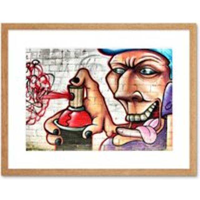 Wall Art Print Graffiti Tagger Spray Can Framed - Beige - W7 inch x H9 inch