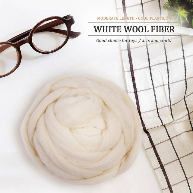 1kg Natural Environmental Pure White Warm Wool Roving Fiber (60s)