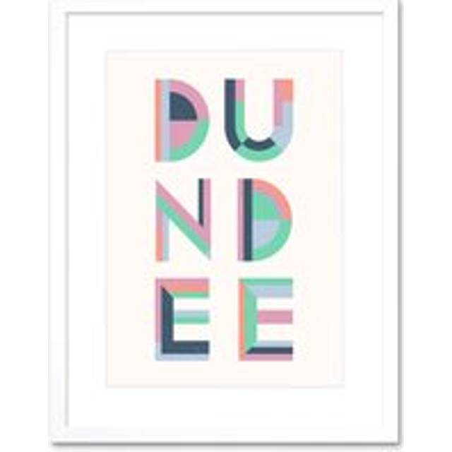 Wall Art Print Dundee Colourful Word Art Framed 9X7 - White - W7 inch x H9 inch