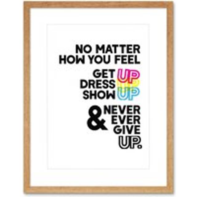 Wall Art Print Motivational Get Up Never Give Up CMYK Framed - Beige - W7 inch x H9 inch