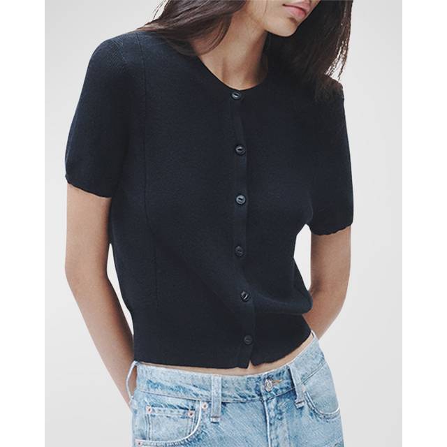 Dina Short-Sleeve Cardigan - BLACK - X-Small