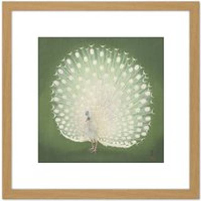 Ohara Koson Peacock Japan Painting 8X8 Inch Square Wooden Framed Wall Art Print Picture with Mount - Tan - One Size