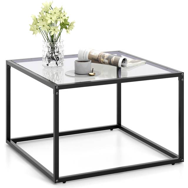 Tempered Glass Top Coffee Table Home Square Tea Table Accent Sofa Side Table