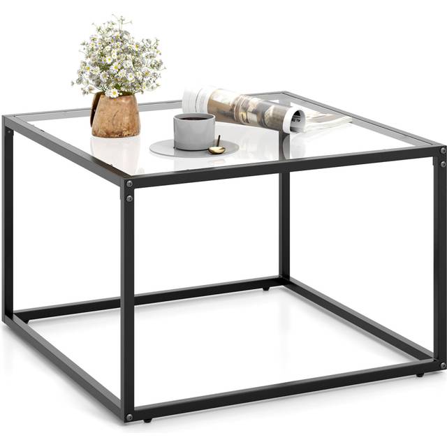 Tempered Glass Top Coffee Table Home Square Tea Table Accent Sofa Side Table