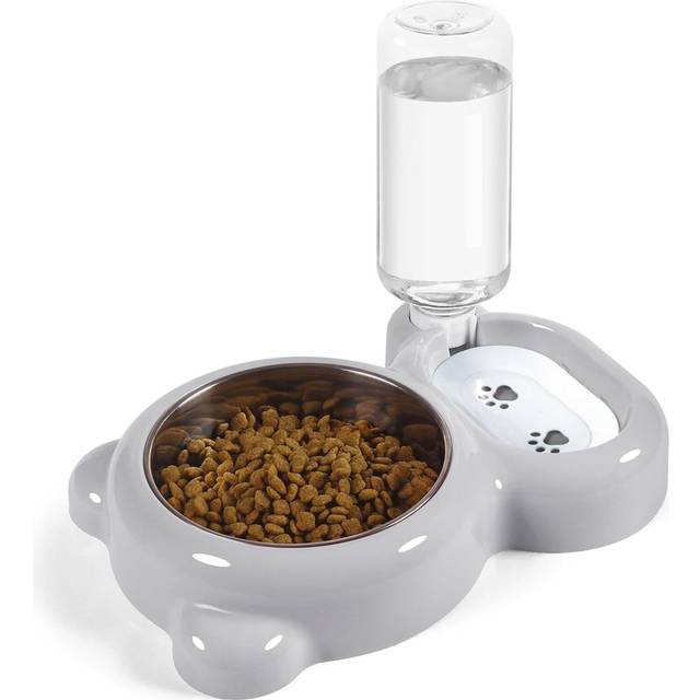 Dog Bowls, Cat Food and Water Bowl Set with Water Dispenser and Stainless Steel Bowl for Cats and Small Dogs - Grey
