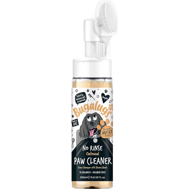 Bugalugs Dog Paw Cleaner No Rinse Foam Cat & Dog shampoo with Silicone Brush Head, waterless grooming products. Travel friendly (Oatmeal)