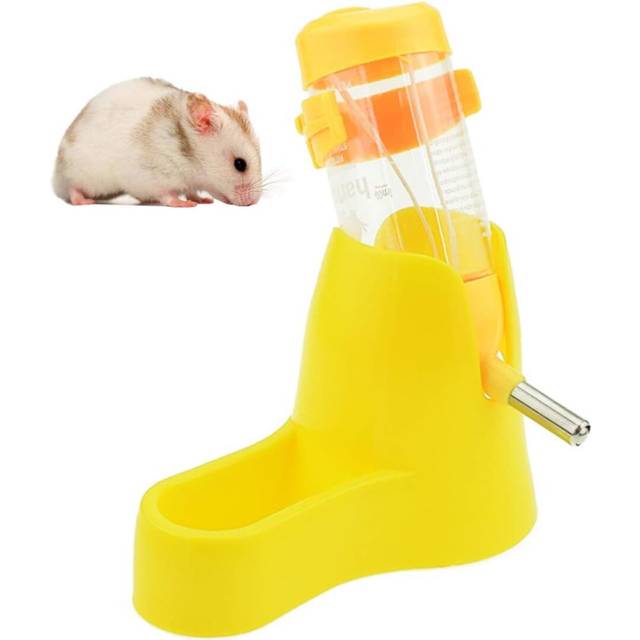 3 In 1 Hamster Hanging Water Bottle Pet Auto Dispenser With Base For Dwarf Hamster Mouse Rat Hedgehog-Yellow 80Ml