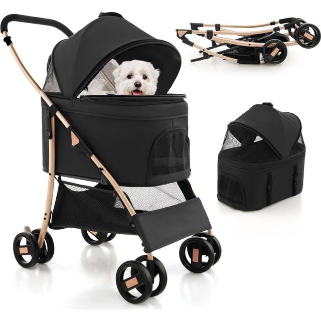 3-In-1 Pet Stroller Foldable Dog Cat Travel Strolling Cart W/ Adjustable Canopy