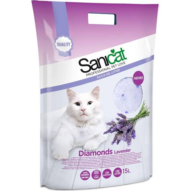 Sanicat Diamonds Lavender Scent Silica Gel Non-Clumping Cat Litter 15 Litre
