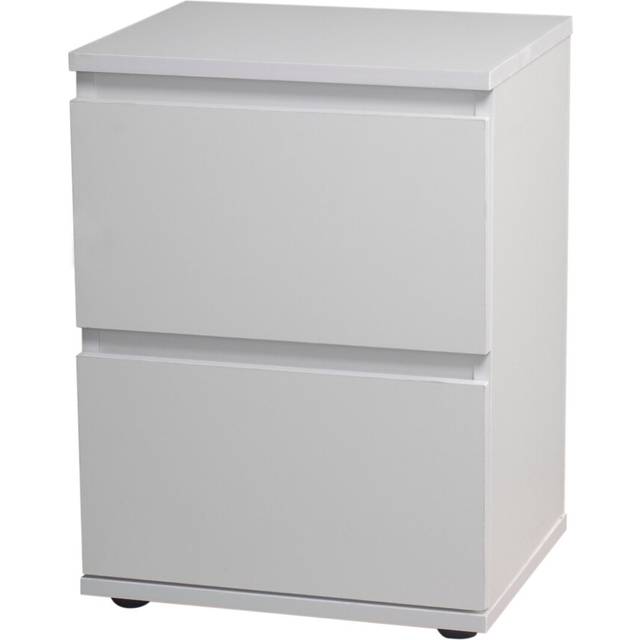 (White Carcass and White Drawers) 2 Drawer Wooden Bedside Cabinet Side Table