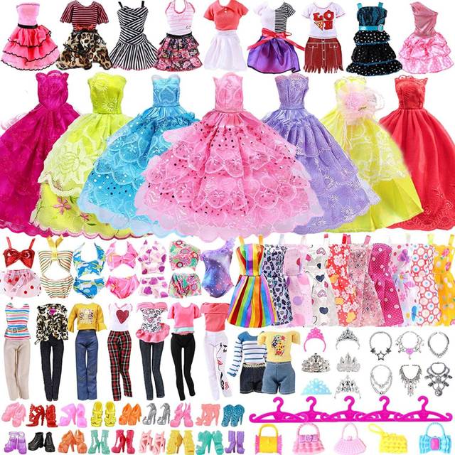 63pcs 30cm doll clothes, dresses, shoes, rings, wedding dresses, girls, children's toys, family games