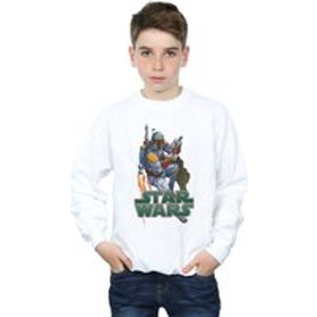(9-11 Years, White) Star Wars Boys Boba Fett Fired Up Sweatshirt