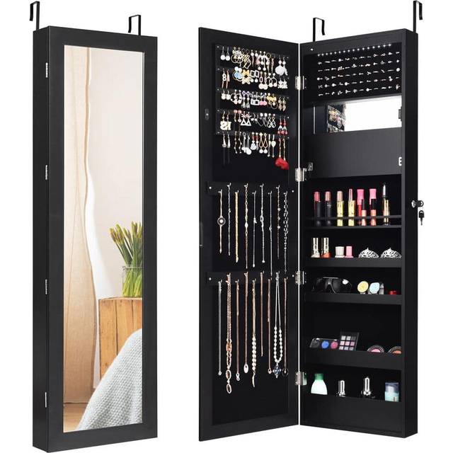 Costway Black LED Mirror Jewellery Cabinet - 132 x 44cm