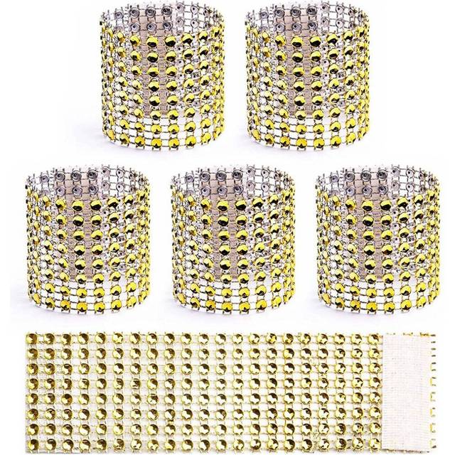 Napkin Rings Set of 100, Disposable Rhinestone Napkin Bands Gold