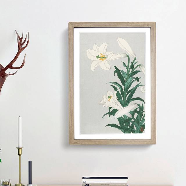 White Lilies by Ohara Koson - Picture Frame Art Prints - Oak Framed (36cm H x 27cm W x 2cm D)