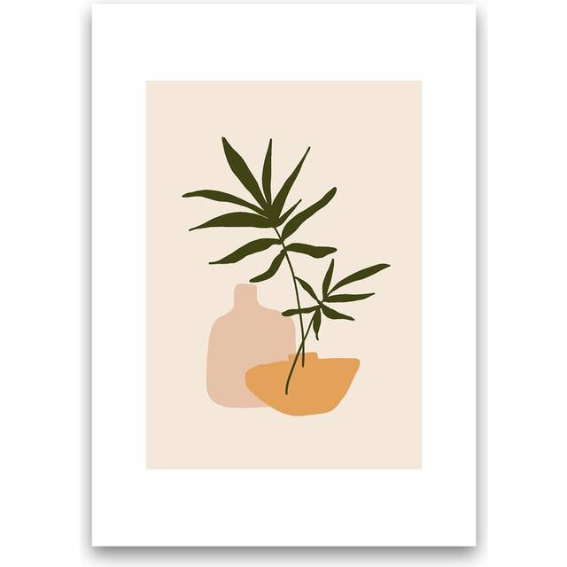 Mica Plant Pots Beige N1 by Pixy Paper - Graphic Art - Unframed (84cm H x 59.4cm W x 1cm D)