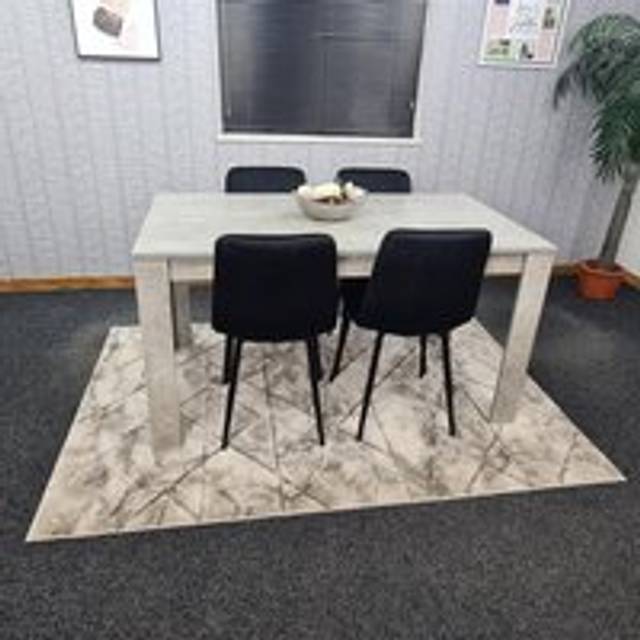 Kosy Koala Dining Table And 4 Chairs Stone Grey Effect Wood Table 4 Black Velvet Chairs Dining Room, Multi