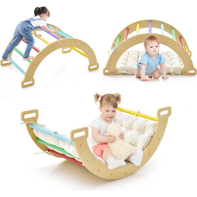 Double-Sided Climbing Arch Wooden Climbing & Rocking Toy W/ Soft Cushion